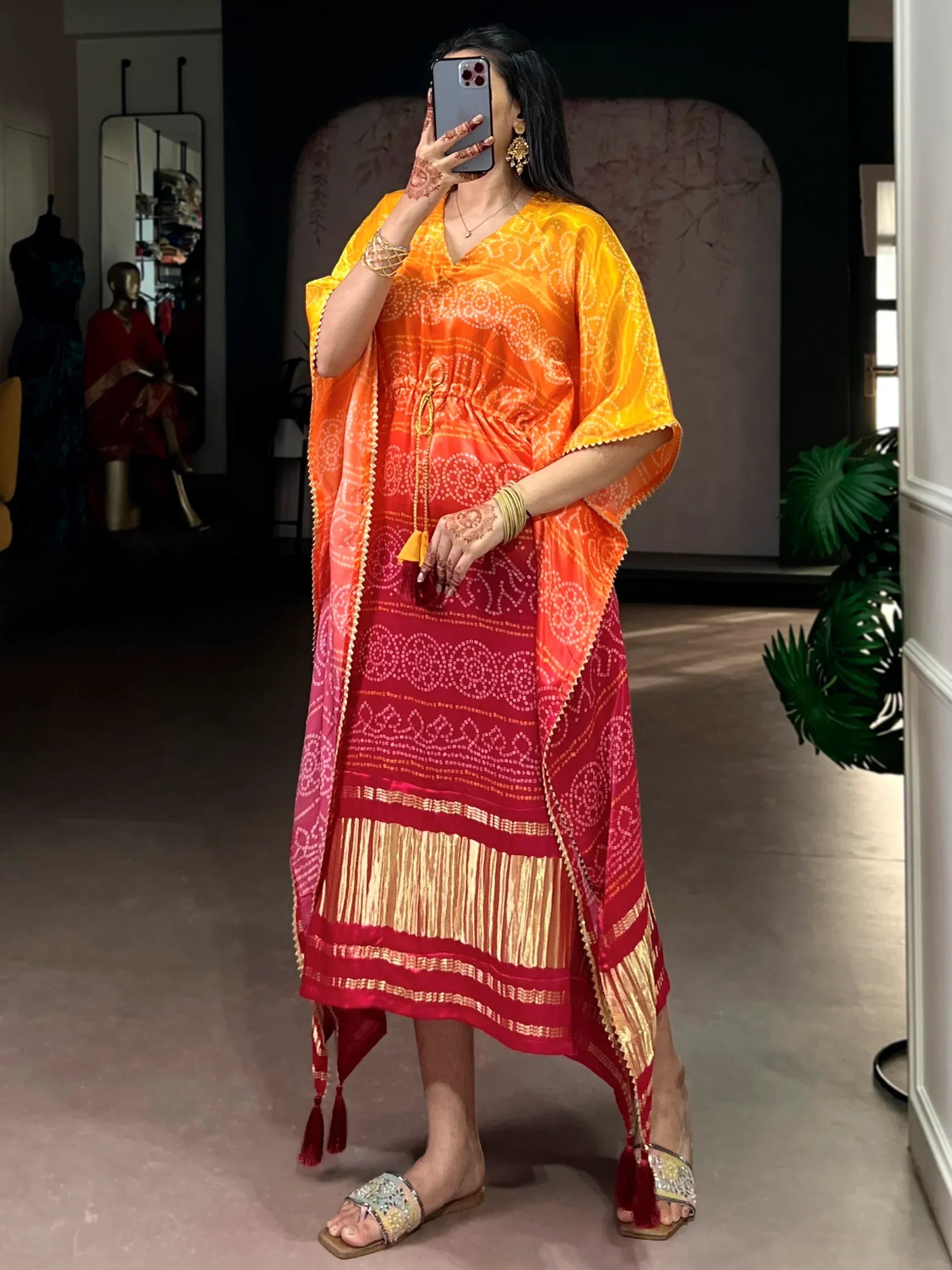 Stunning Yellow Digital Printed Gaji Silk Haldi Wear Kaftan