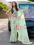 Beautiful Pista Green Floral Printed Crepe Traditional Saree With Blouse