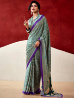 Stylish Bottle Green Digital Printed Satin Casual Wear Saree With Blouse
