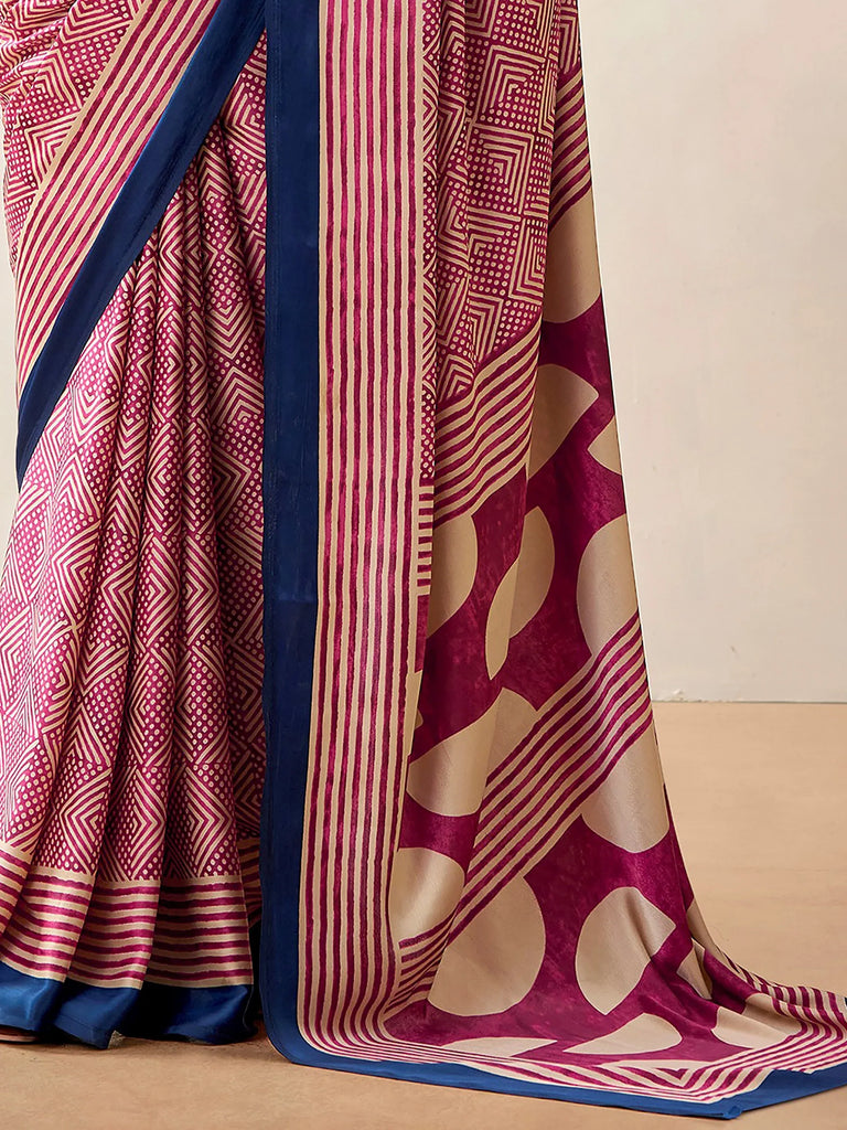 Gorgeous Pink Digital Printed Satin Office Wear Saree With Blouse