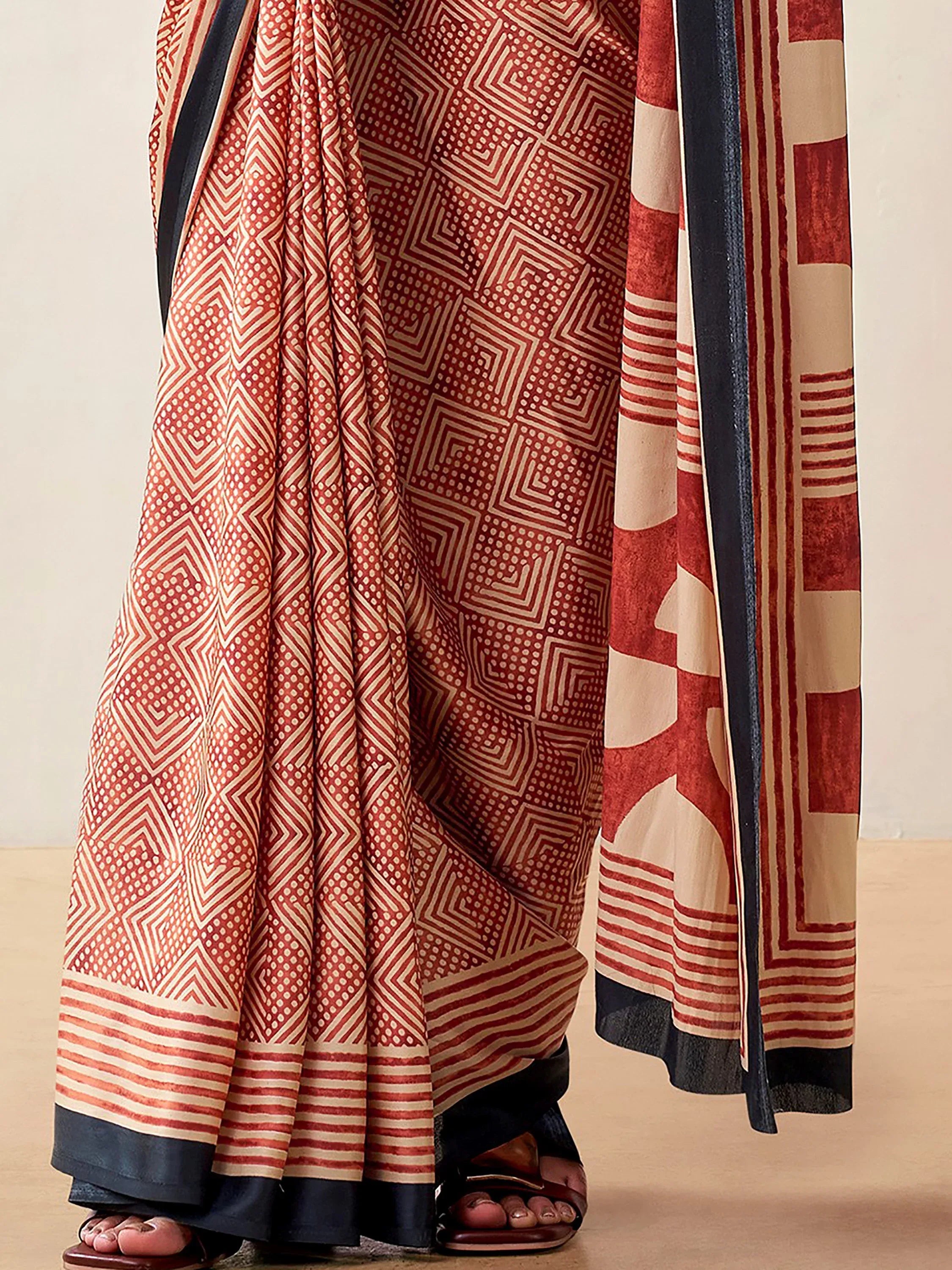 Awesome Rust Orange Digital Printed Satin Traditional Saree With Blouse