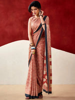 Awesome Rust Orange Digital Printed Satin Traditional Saree With Blouse