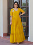 Sweet Yellow Embroidered Georgette Traditional Gown