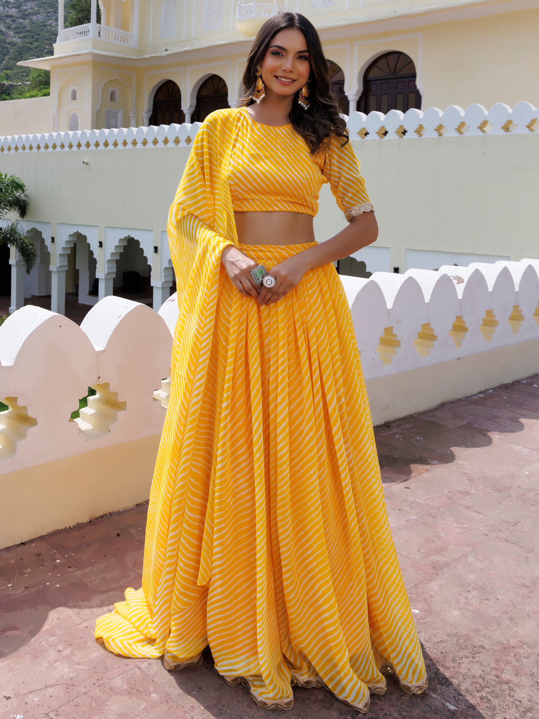 Enchanting Yellow Laheriya Printed Haldi Wear Lehenga Choli With Dupatta