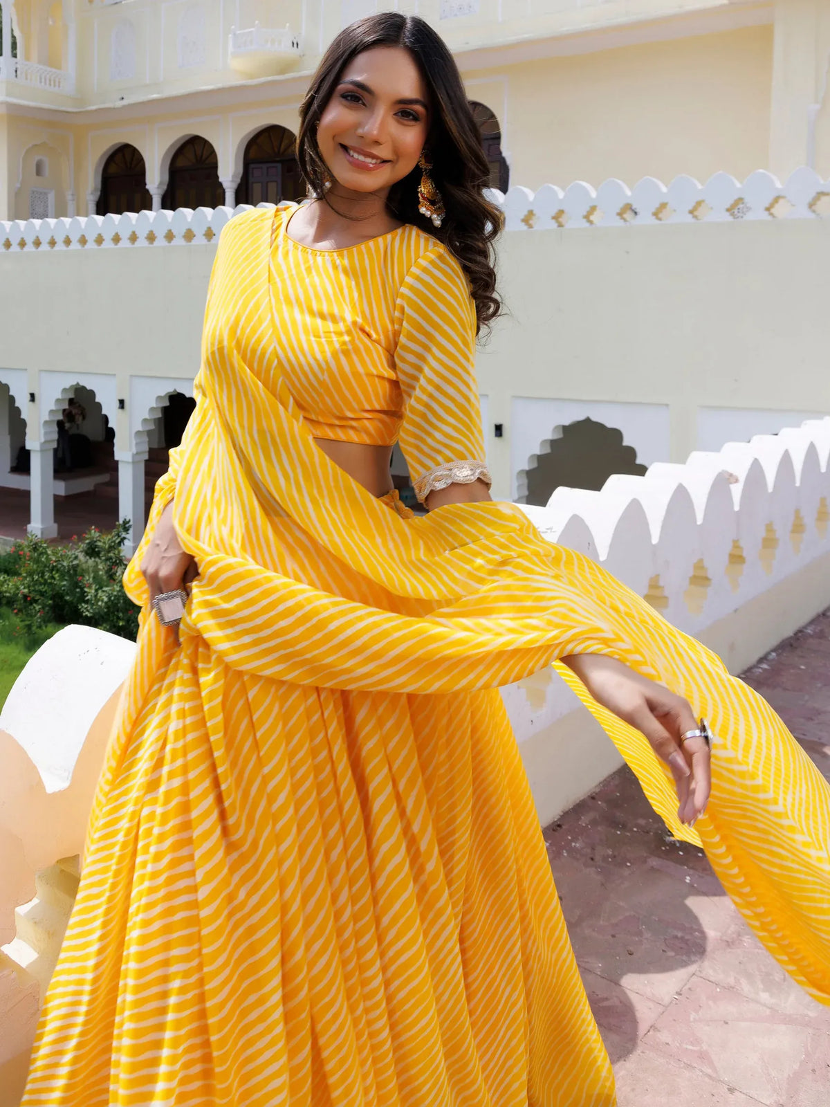 Enchanting Yellow Laheriya Printed Haldi Wear Lehenga Choli With Dupatta