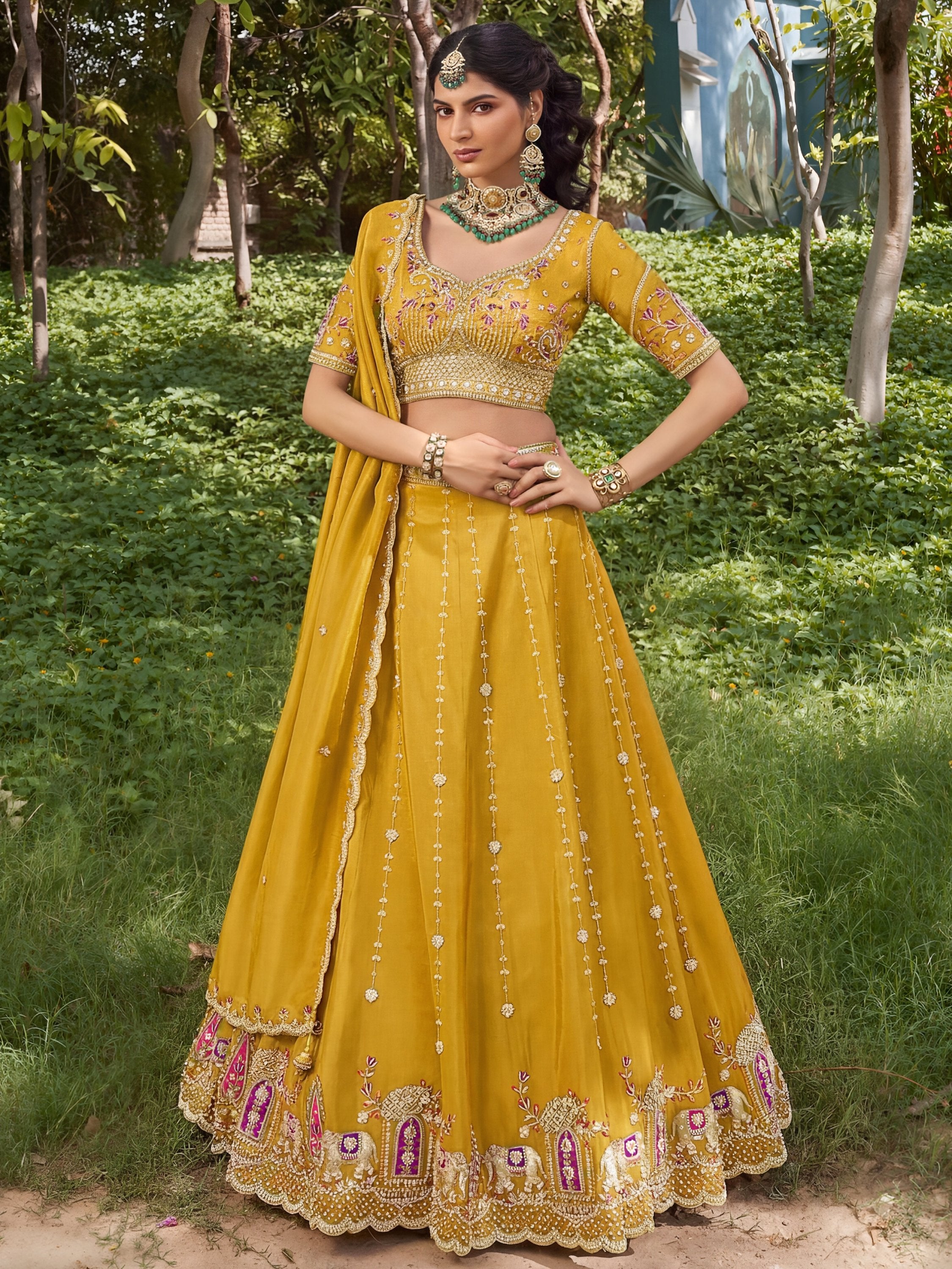 Classic Yellow Heavy Embroidery Silk Haldi Wear Lehenga Choli With Dupatta
