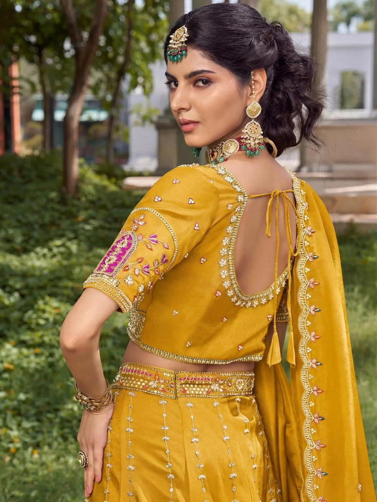 Classic Yellow Heavy Embroidery Silk Haldi Wear Lehenga Choli With Dupatta