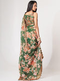 Mesmerizing Green Floral Printed Organza Festive Wear Saree