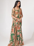 Mesmerizing Green Floral Printed Organza Festive Wear Saree