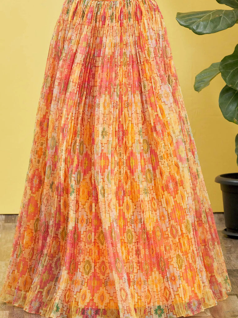 Bright Yellow Mirror Work Organza Function Wear Lehenga Choli