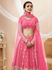 Glamorous Pink Sequins Georgette Engagement Wear Lehenga Choli