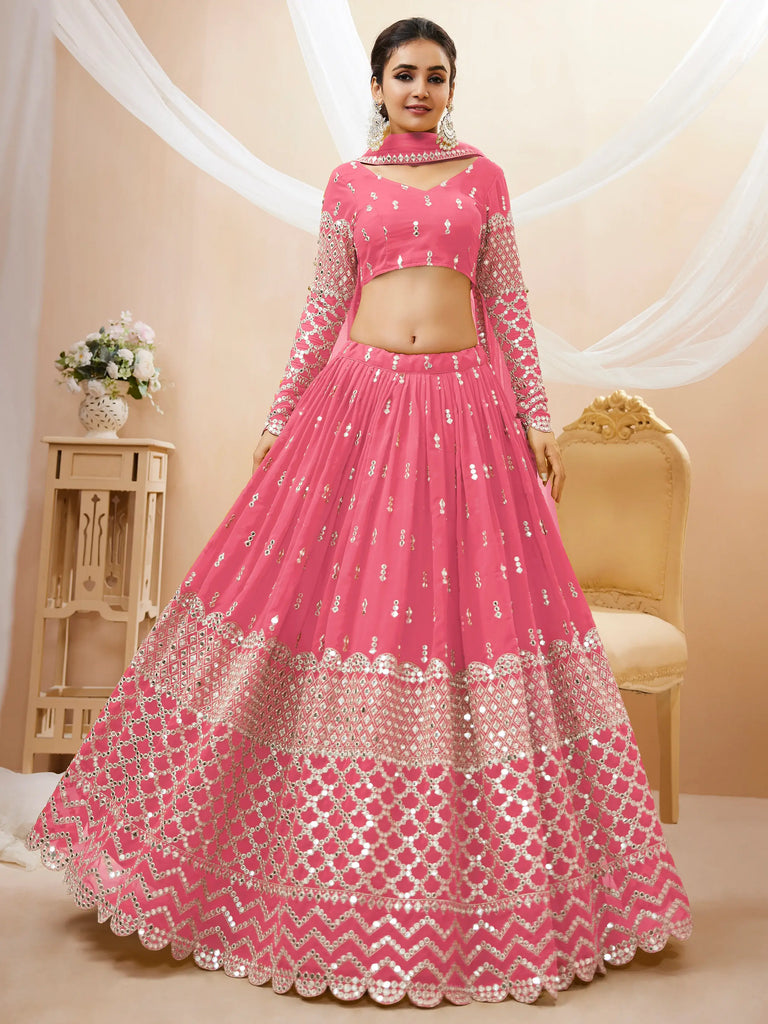 Glamorous Pink Sequins Georgette Engagement Wear Lehenga Choli