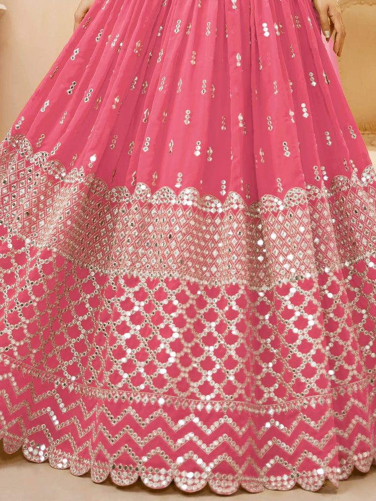 Glamorous Pink Sequins Georgette Engagement Wear Lehenga Choli