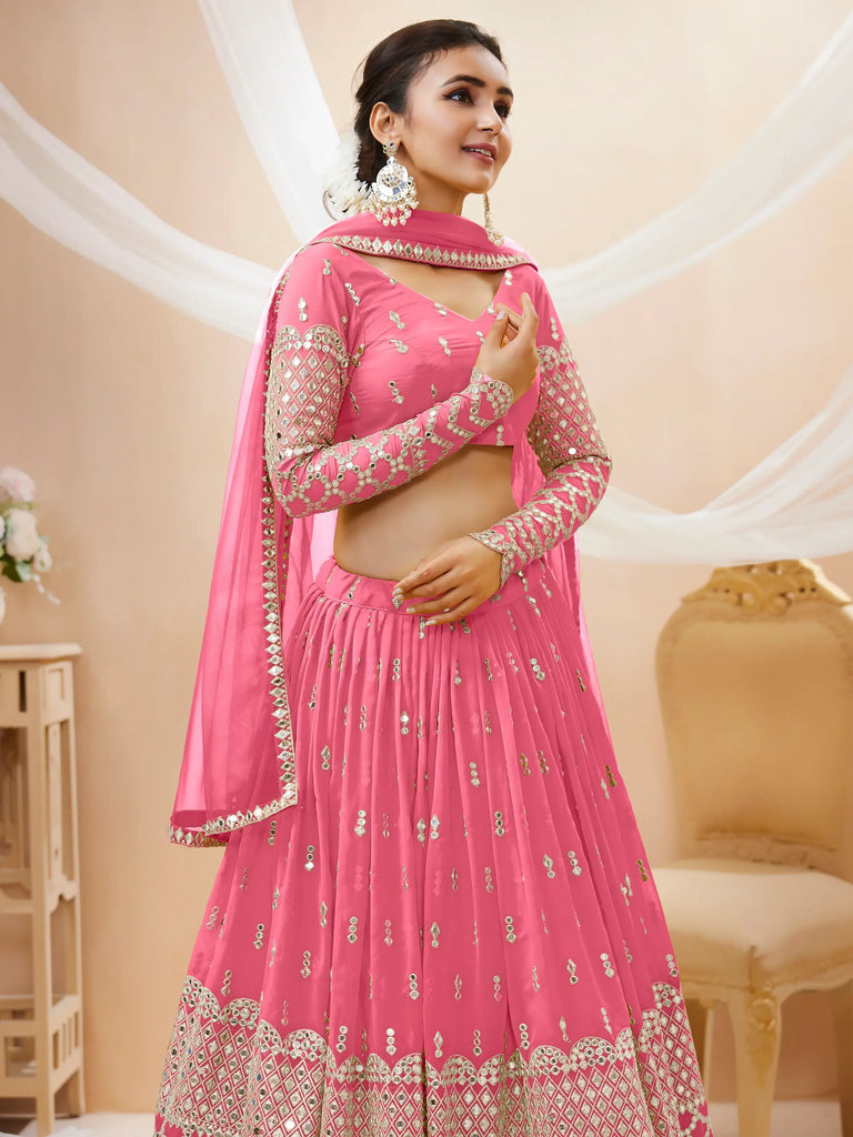 Glamorous Pink Sequins Georgette Engagement Wear Lehenga Choli