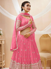 Glamorous Pink Sequins Georgette Engagement Wear Lehenga Choli