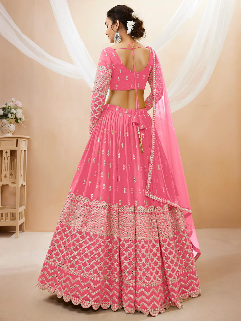 Glamorous Pink Sequins Georgette Engagement Wear Lehenga Choli