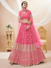 Glamorous Pink Sequins Georgette Engagement Wear Lehenga Choli