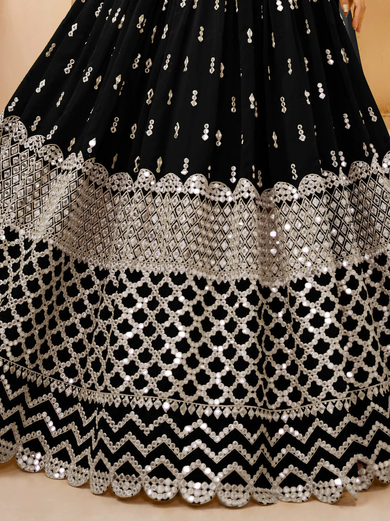 Seductive Black Zari Work Georgette Reception Wear Lehenga Choli