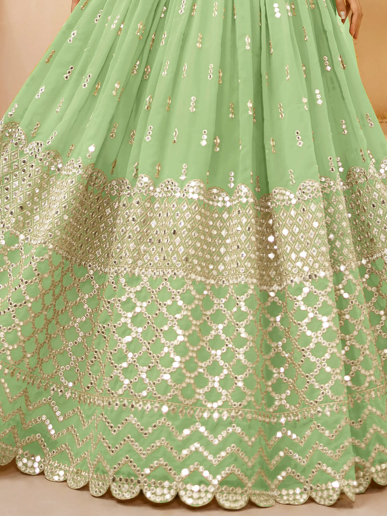 Attractive Pastel Green Sequins Work Georgette Lehenga Choli