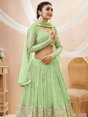 Attractive Pastel Green Sequins Work Georgette Lehenga Choli