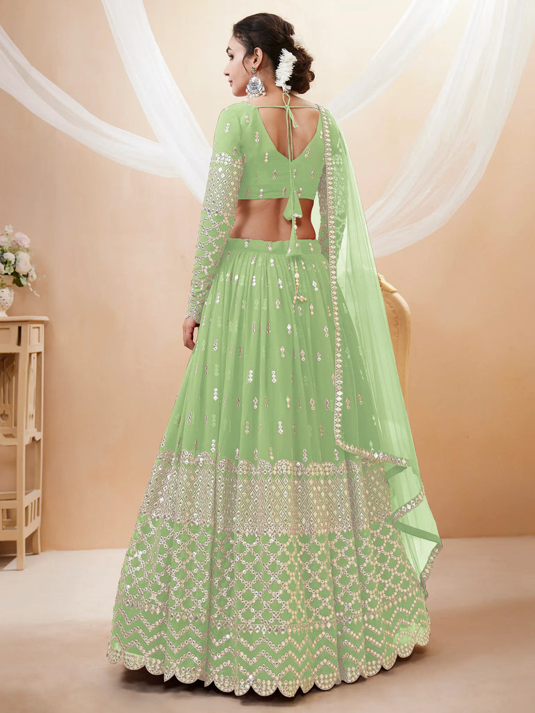 Attractive Pastel Green Sequins Work Georgette Lehenga Choli