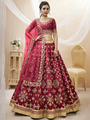 Beautiful Red Embroidered Silk Festival Wear Plus Size Lehenga Choli
