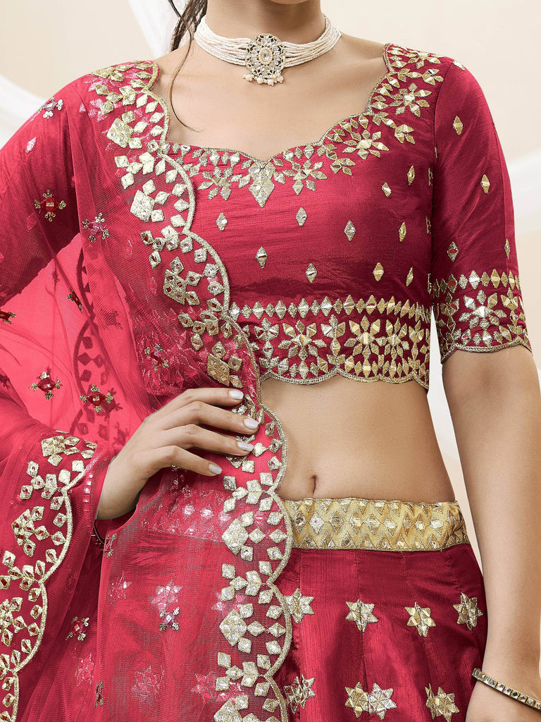 Charismatic Red Zari Work Art Silk Wedding Wear Lehenga Choli