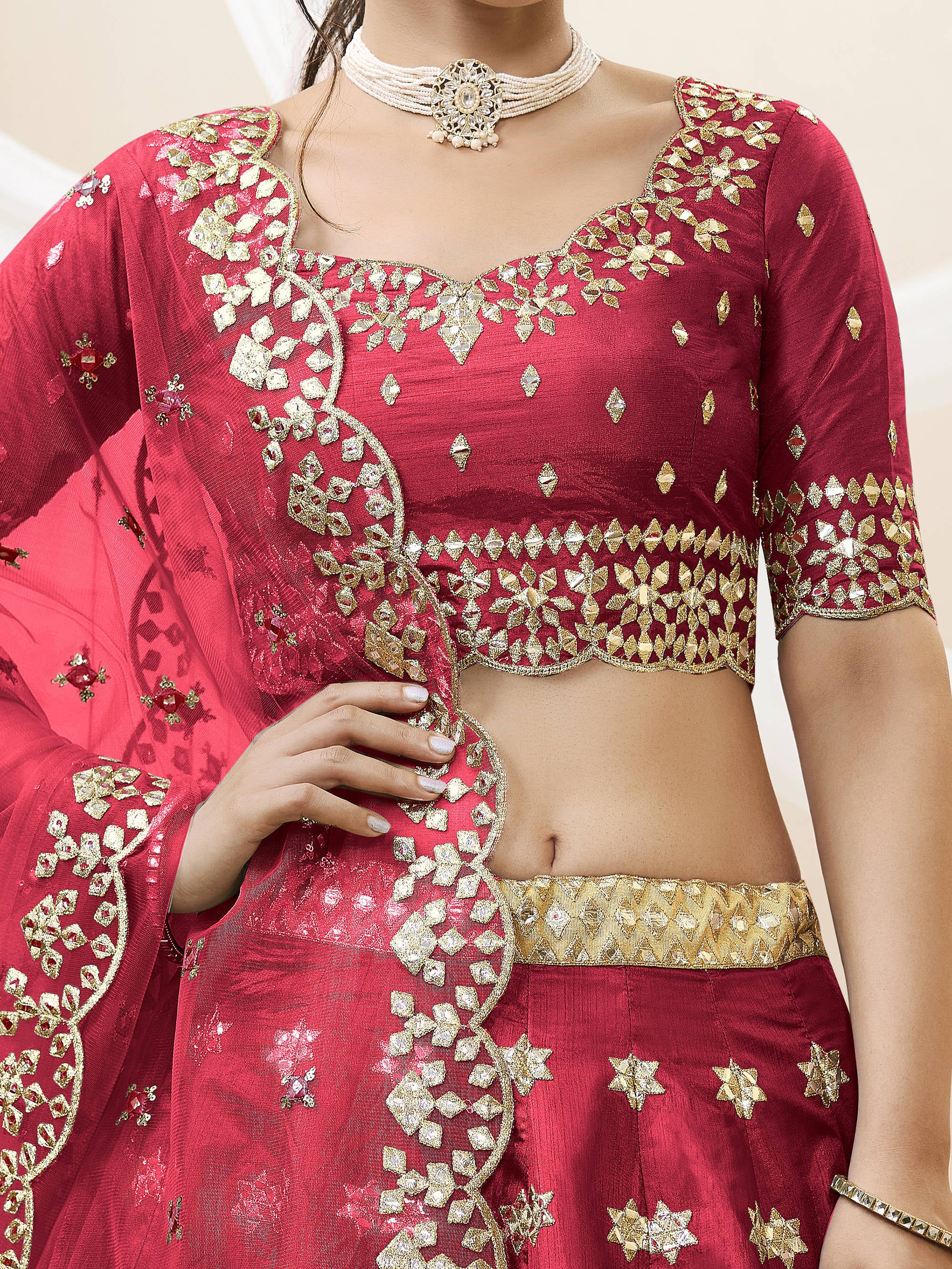 Beautiful Red Embroidered Silk Festival Wear Plus Size Lehenga Choli