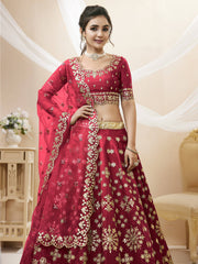 Beautiful Red Embroidered Silk Festival Wear Plus Size Lehenga Choli