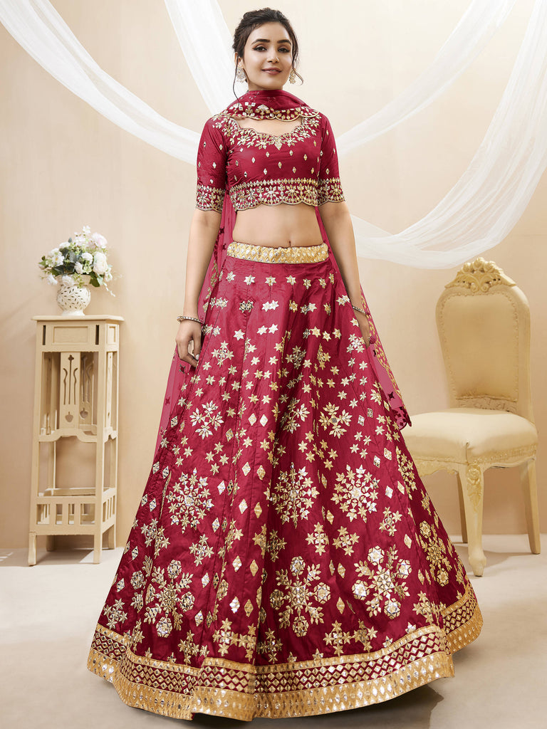 Beautiful Red Embroidered Silk Festival Wear Plus Size Lehenga Choli