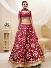 Beautiful Red Embroidered Silk Festival Wear Plus Size Lehenga Choli