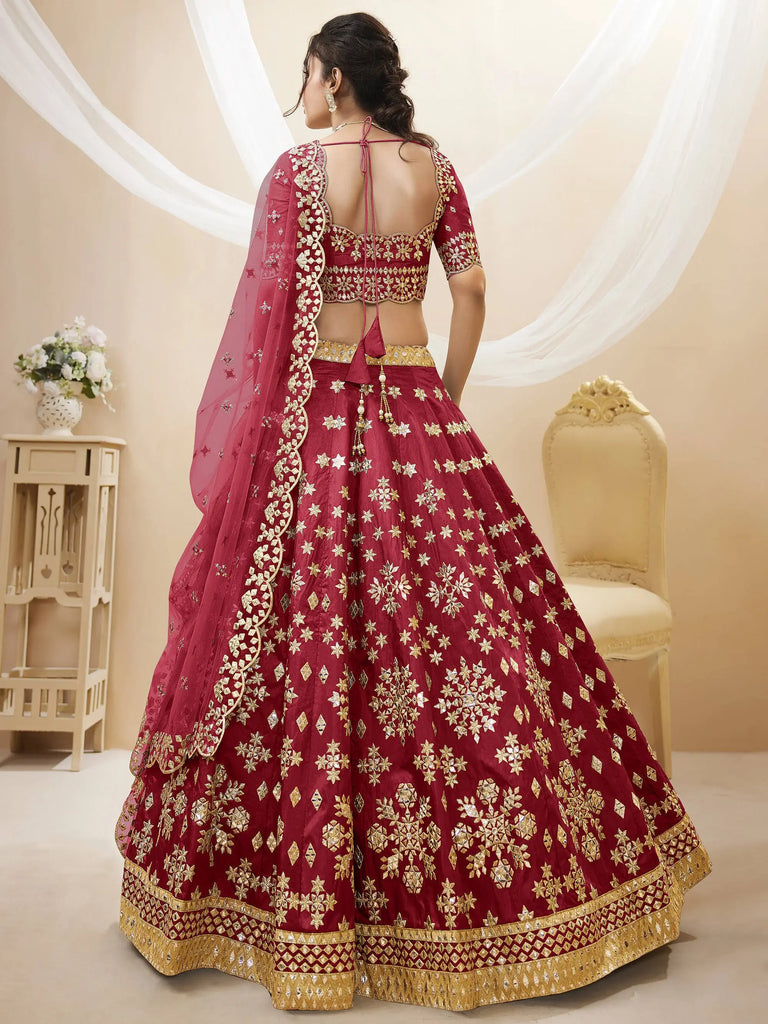 Charismatic Red Zari Work Art Silk Wedding Wear Lehenga Choli