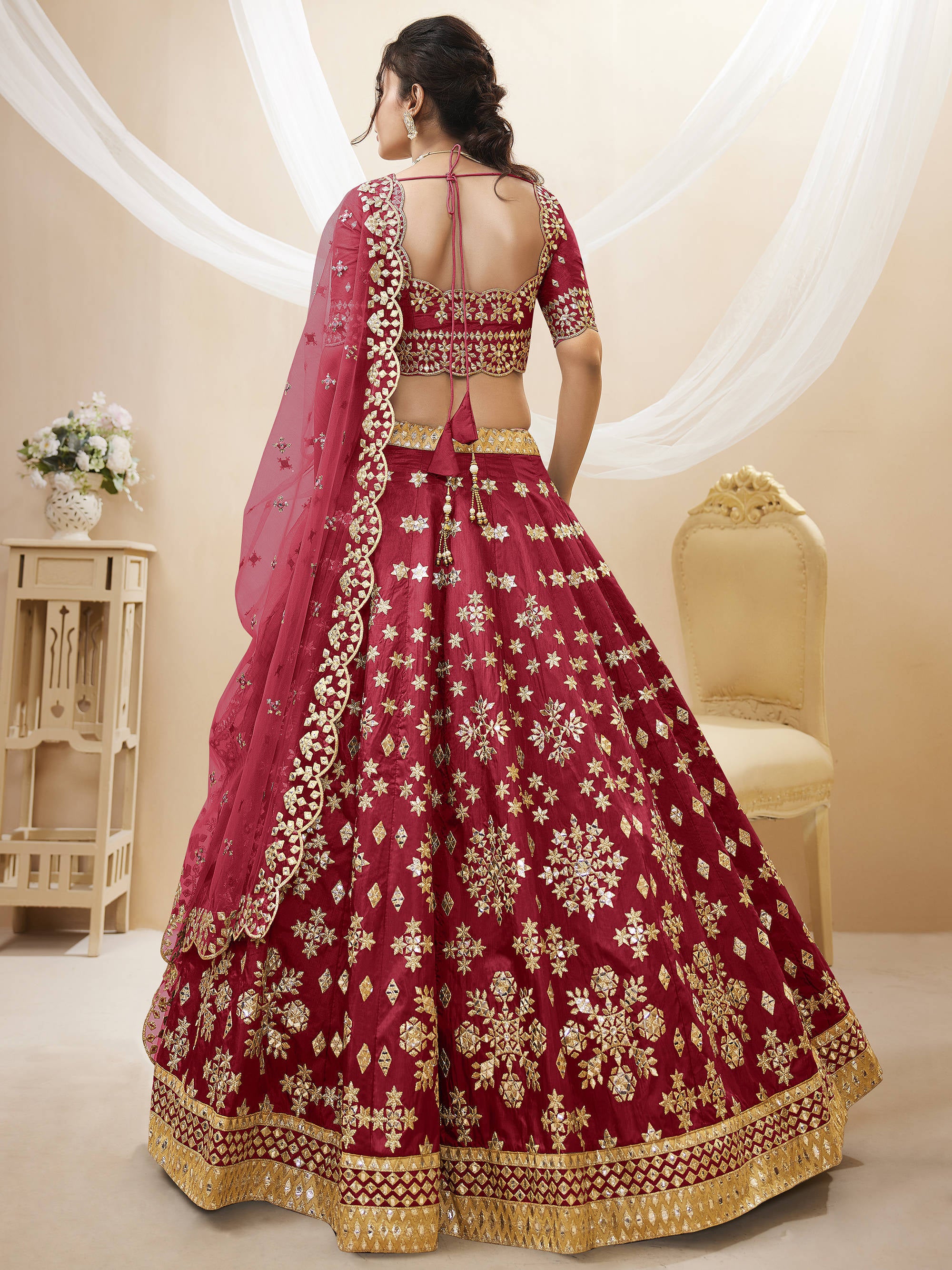Beautiful Red Embroidered Silk Festival Wear Plus Size Lehenga Choli