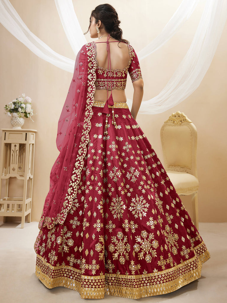 Beautiful Red Embroidered Silk Festival Wear Plus Size Lehenga Choli