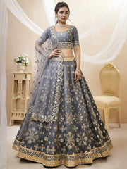 Charming Grey Embroidered Silk Function Wear Plus Size Lehenga Choli