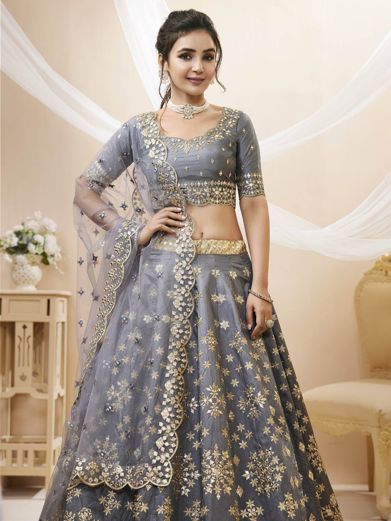 Marvelous Grey Embroidered Art Silk Engagement Wear Lehenga Choli