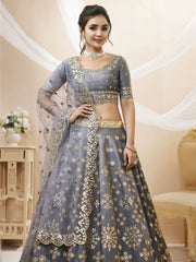 Marvelous Grey Embroidered Art Silk Engagement Wear Lehenga Choli