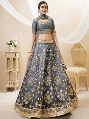 Marvelous Grey Embroidered Art Silk Engagement Wear Lehenga Choli