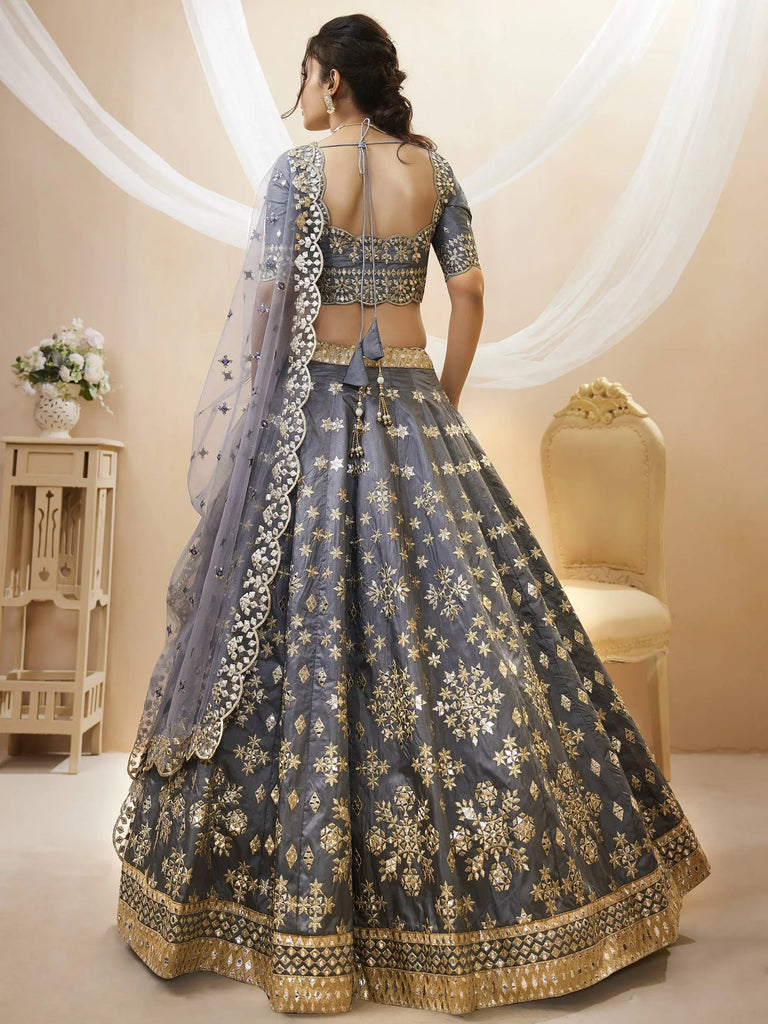 Marvelous Grey Embroidered Art Silk Engagement Wear Lehenga Choli