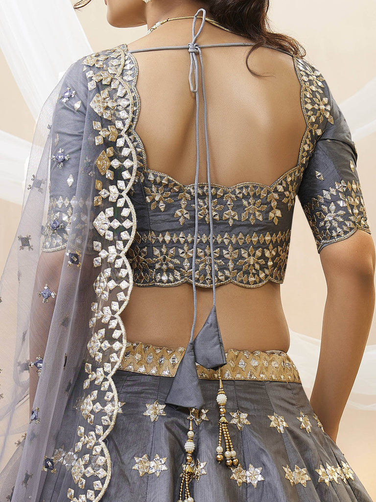 Marvelous Grey Embroidered Art Silk Engagement Wear Lehenga Choli