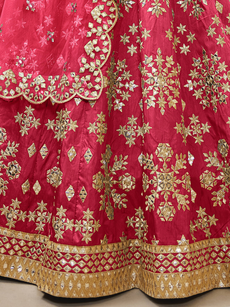 Stunning Pink Embroidered Silk Sangeet Wear Plus Size Lehenga Choli