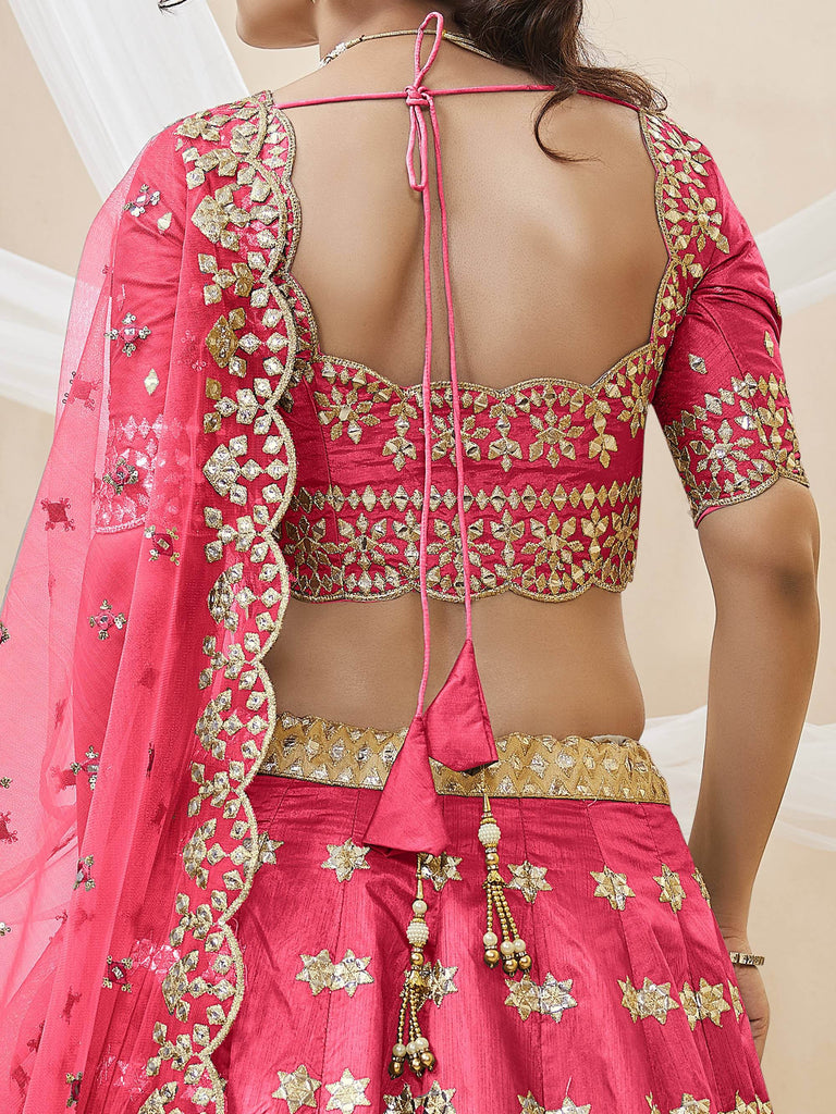 Outstanding Pink Zari Work Art Silk Reception Wear Lehenga Choli