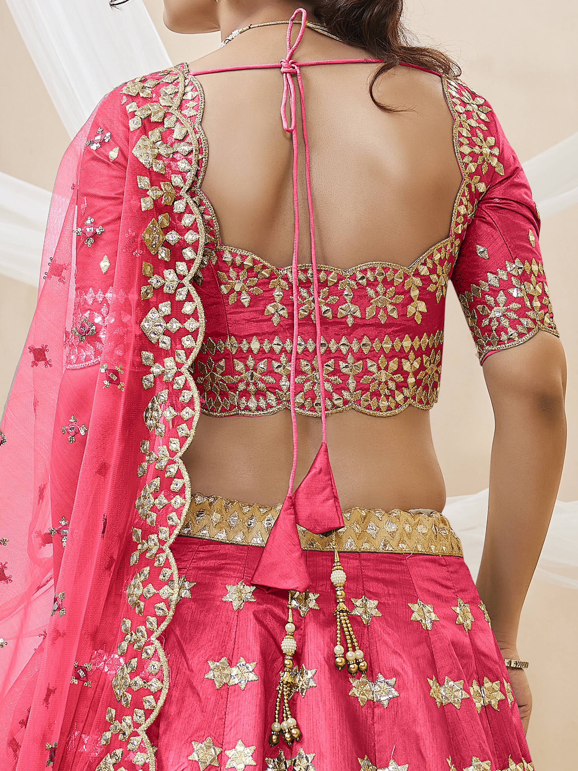 Stunning Pink Embroidered Silk Sangeet Wear Plus Size Lehenga Choli