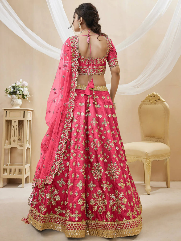 Outstanding Pink Zari Work Art Silk Reception Wear Lehenga Choli