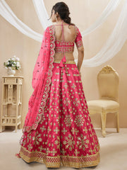 Stunning Pink Embroidered Silk Sangeet Wear Plus Size Lehenga Choli