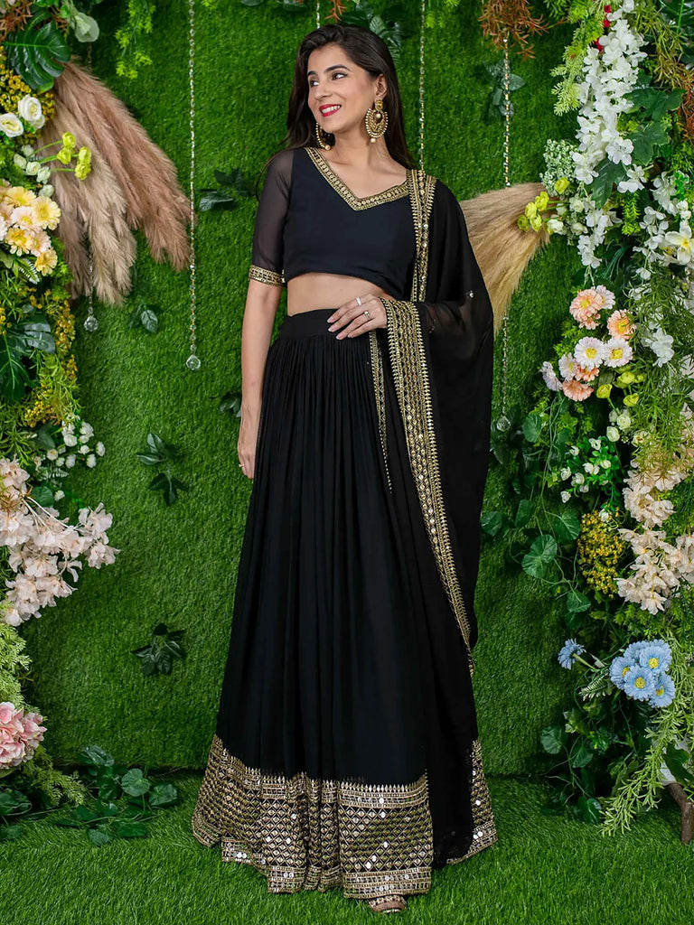 Dazzle Black Zari Embroidered Georgette Festival Wear Lehenga Choli