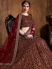 Gorgeous Maroon Sequins Silk Party Wear Plus Size Lehenga Choli 