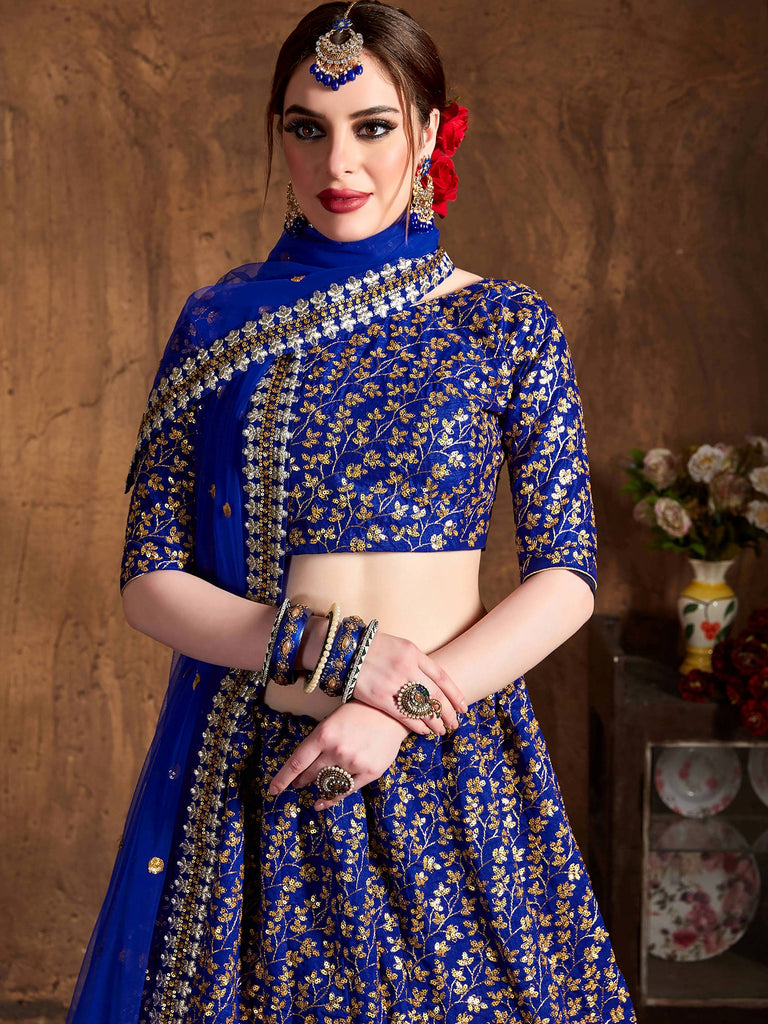 Graceful Blue Sequins Silk Reception Wear Plus Size Lehenga Choli 