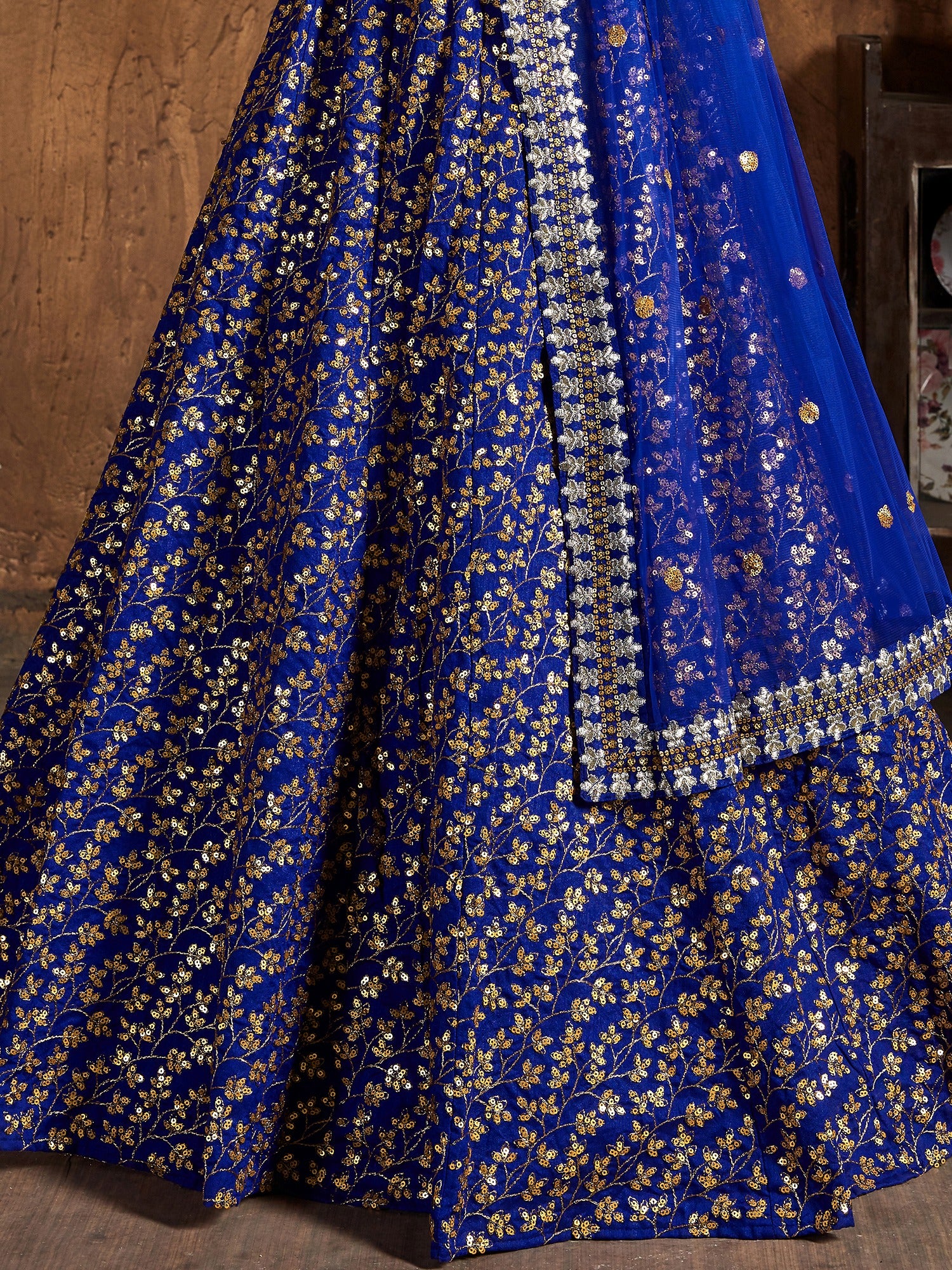 Graceful Blue Sequins Silk Reception Wear Plus Size Lehenga Choli 