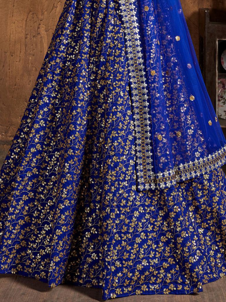 Graceful Blue Sequins Silk Reception Wear Plus Size Lehenga Choli 